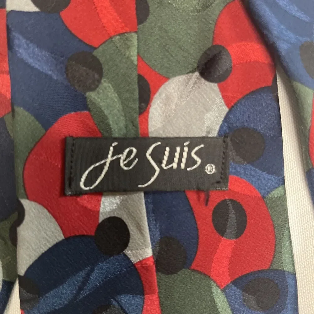 Je Suis Men's Multi-Color Geometric Art Deco 100% Silk Necktie